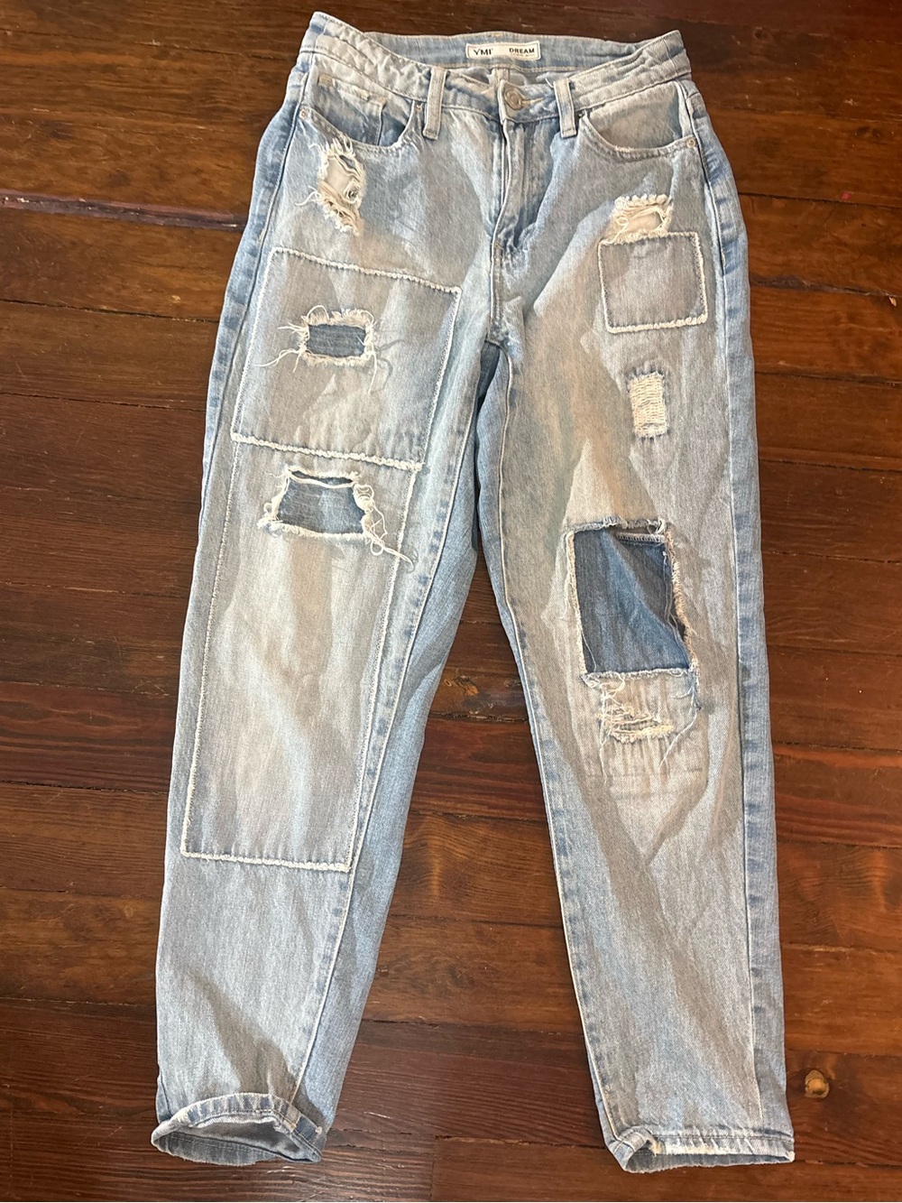 YMI dream authentic denim blue jeans patchwork pants size 27